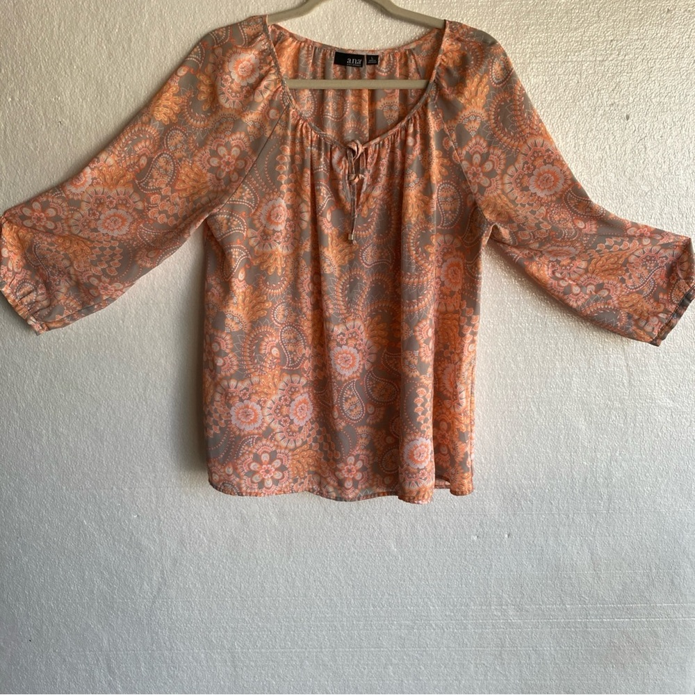 a.n.a Orange and Gray Paisley Blouse